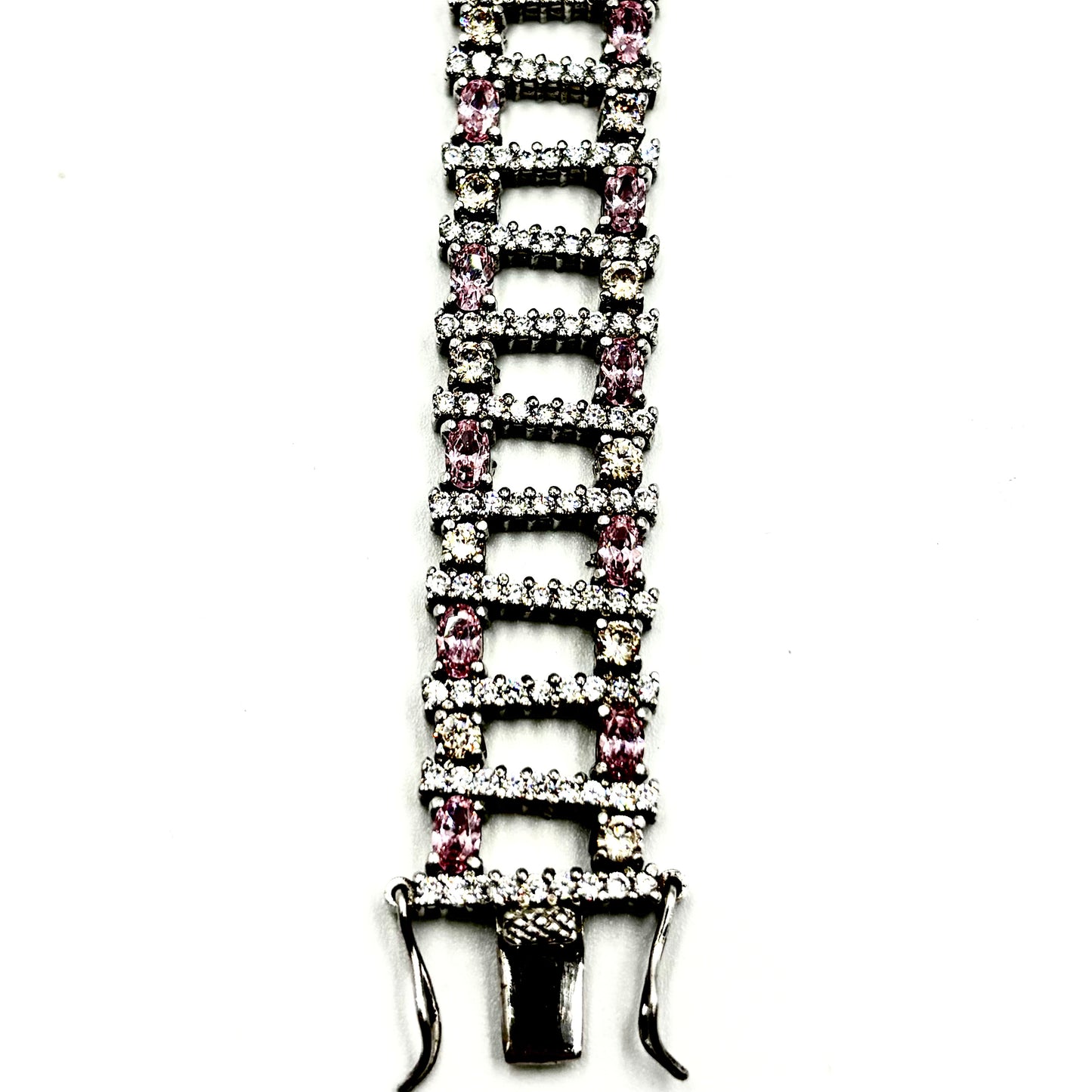 Pink & Clear Ladder-Link Bracelet in Sterling Silver