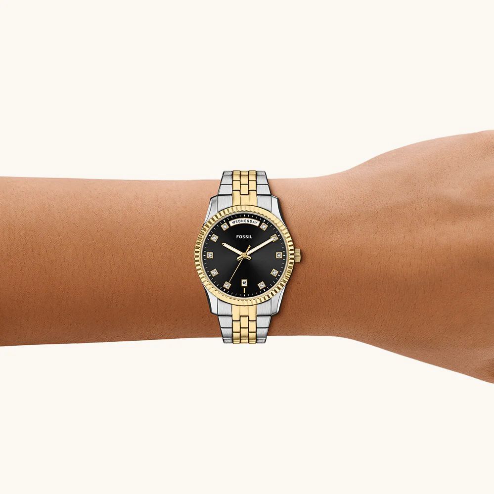 Fossil Women’s Scarlette Three-hand Day-Date Two-Tone Stainless Steel Watch