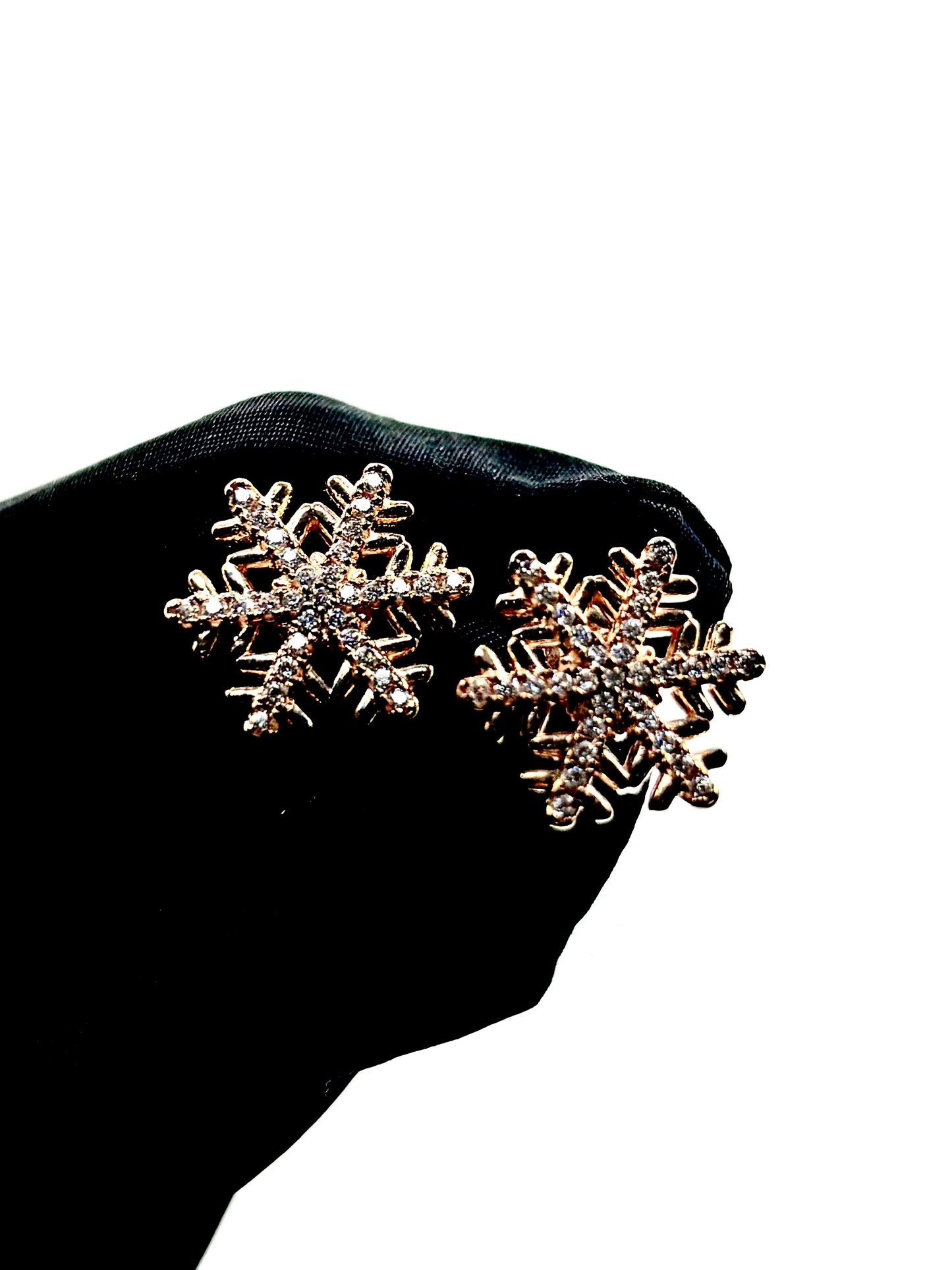 Rose Gold Plated Snowflake Stud Earrings in Sterling Silver