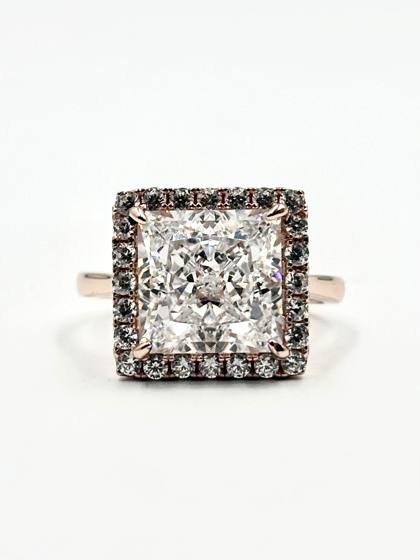 Princess-Cut Halo Statement Ring in Plated Rose Gold