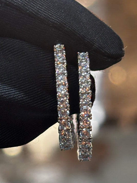 Sterling Silver Reversible Rainbow CZ Hoop Earrings