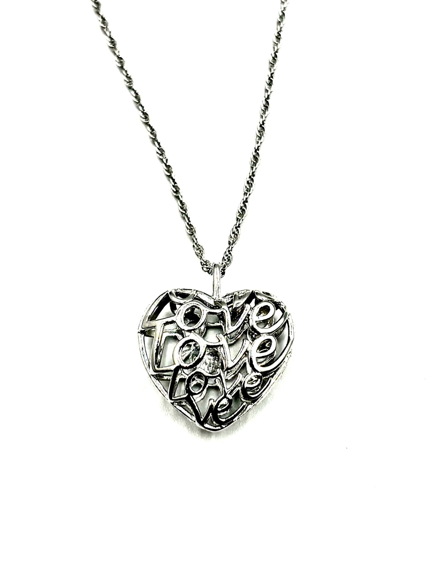 Openwork "Love" Script Heart Pendant in Sterling Silver