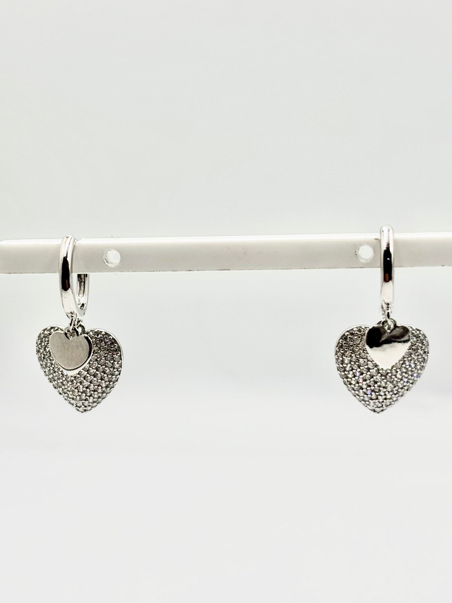 Sterling Silver Double Heart CZ Hoop Earrings