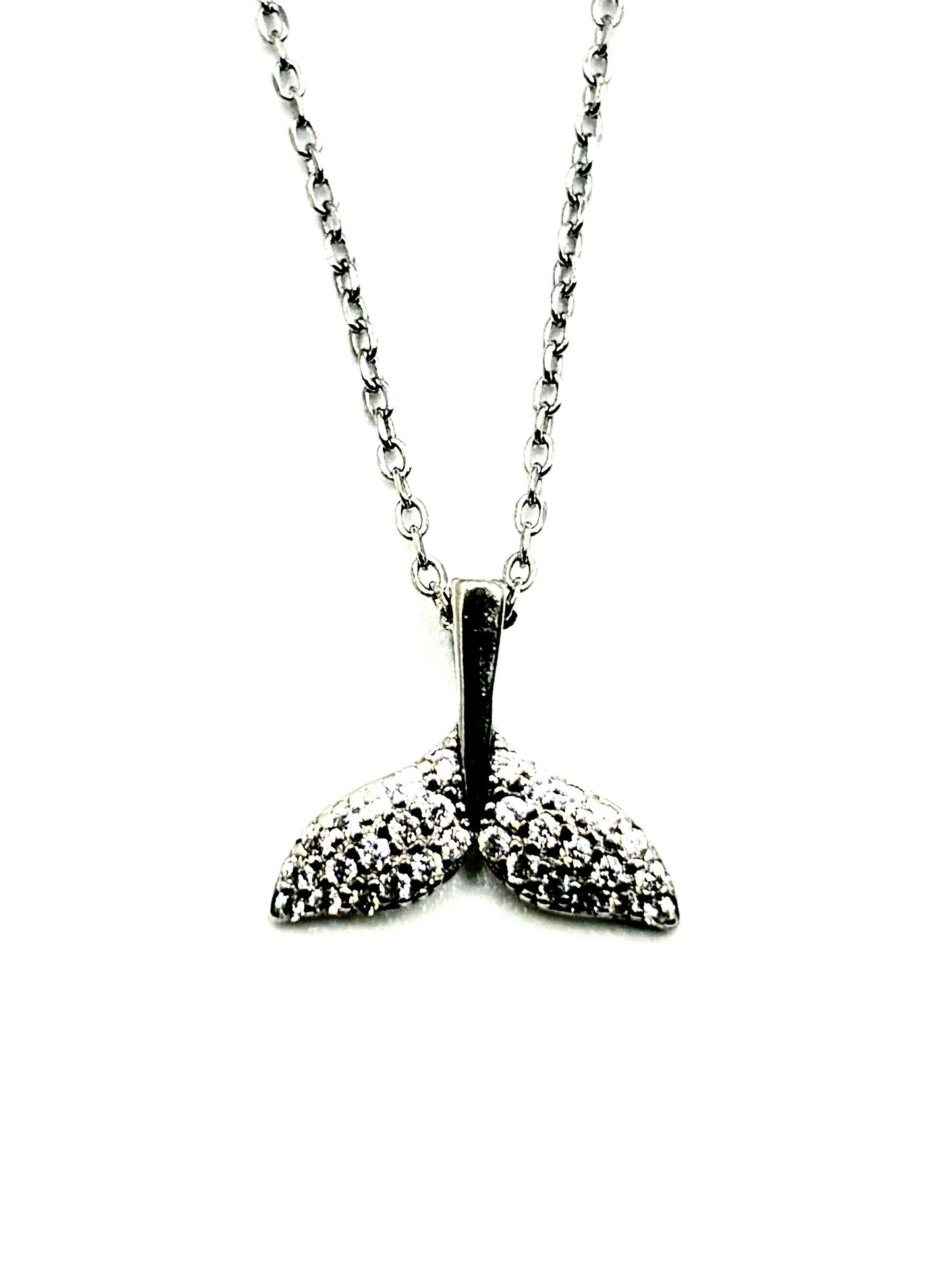 Pavé Whale Tail Pendant Necklace in Sterling Silver