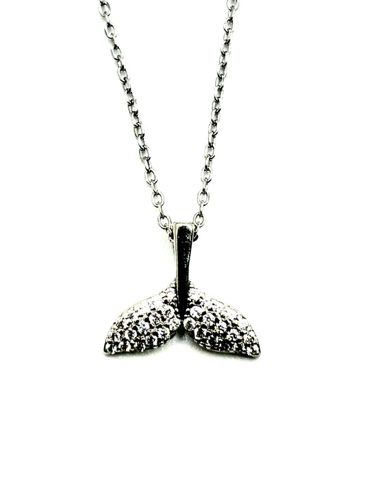 Pavé Whale Tail Pendant Necklace in Sterling Silver