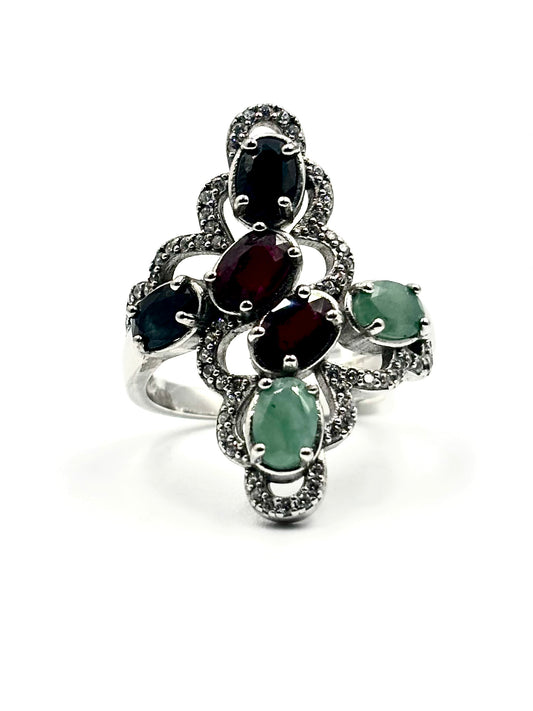 Floral Filigree Cocktail Ring with Real Gemstones