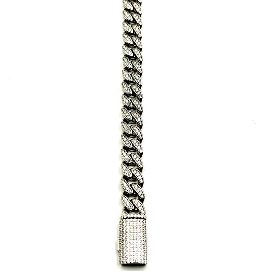 Iced-Out Pavé Cuban Link Bracelet in Sterling Silver