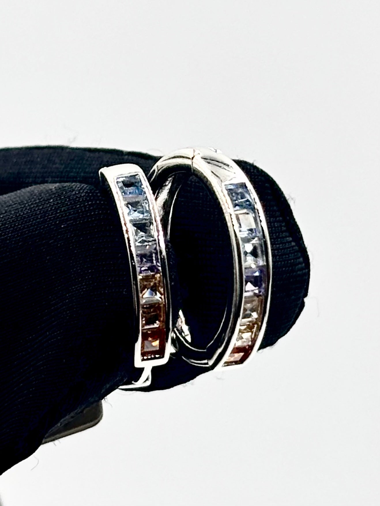 Rainbow Princess-Cut Channel Hoop Earrings