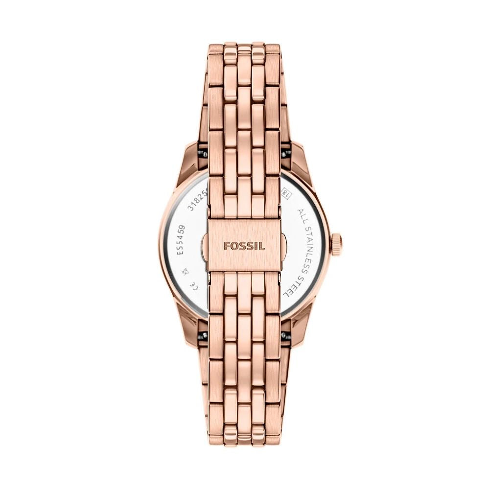 Fossil Women’s Scarlette Three-Hand Day-Date Rose Gold-Tone Stainless Steel Watch