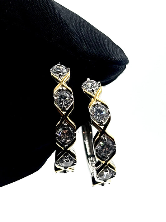 Two-Tone X-Link Stone Hoops