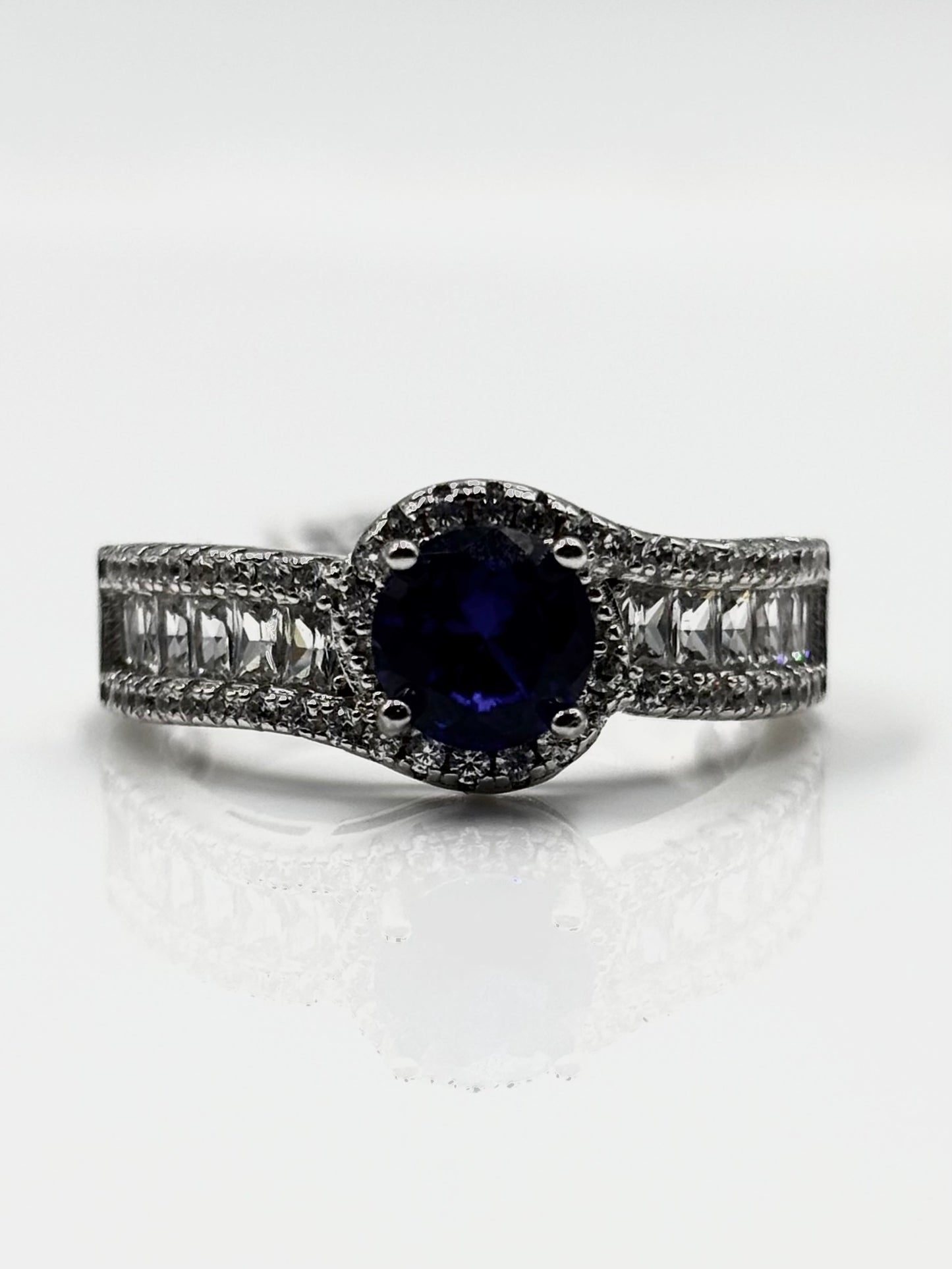 Sterling Silver Ring with a Blue Cubic Zirconia