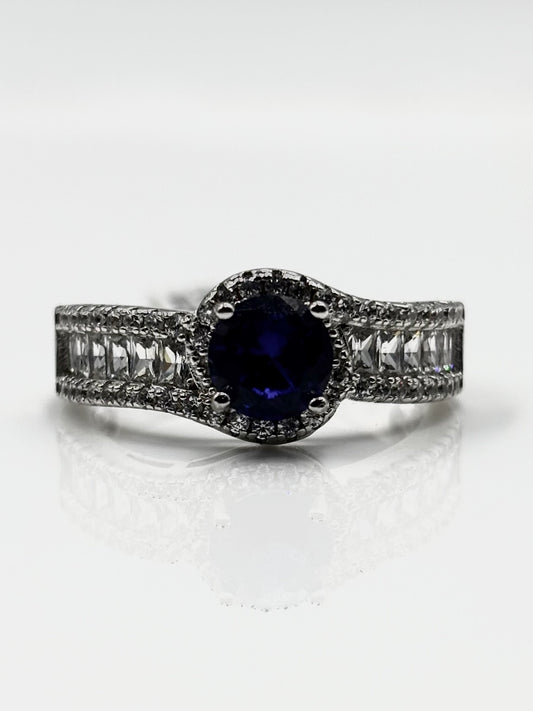 Sterling Silver Ring with a Blue Cubic Zirconia
