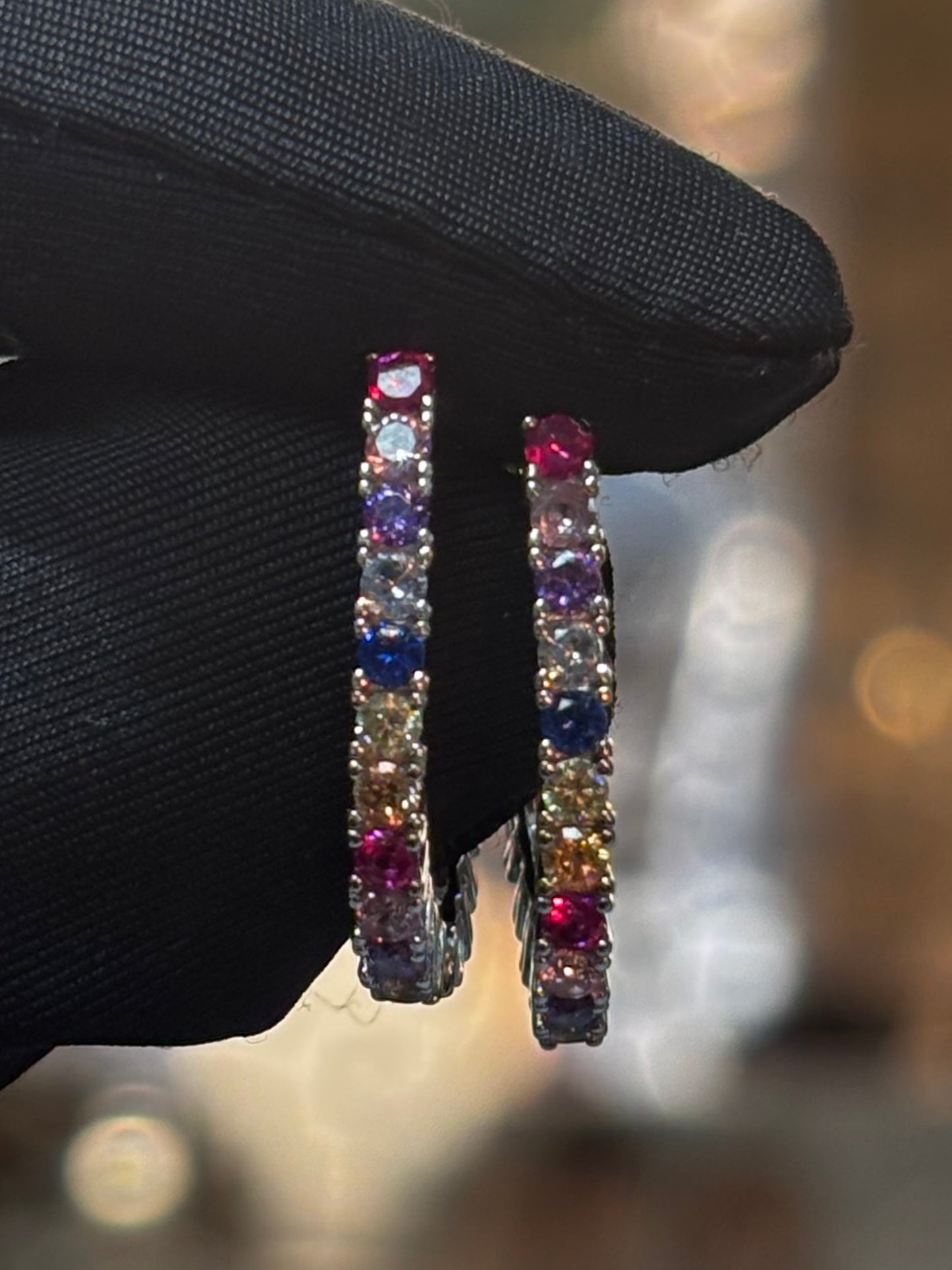 Sterling Silver Reversible Rainbow CZ Hoop Earrings