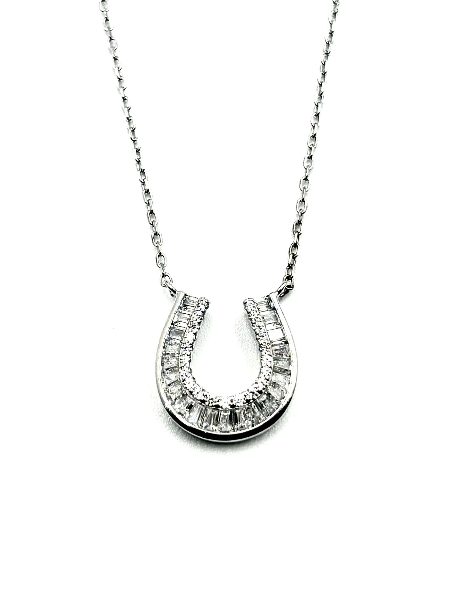 Baguette Horseshoe Pendant Necklace in Sterling Silver