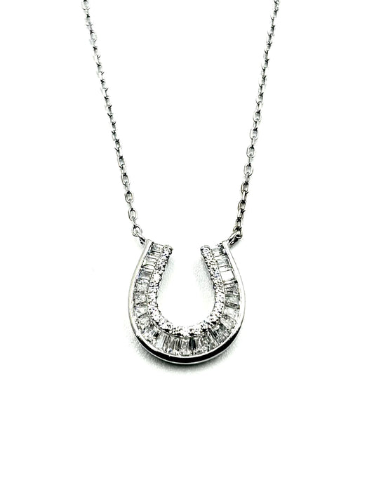 Baguette Horseshoe Pendant Necklace in Sterling Silver