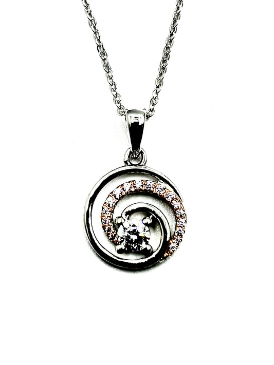 Two-Tone Spiral Halo Pendant Necklace in Sterling Silver