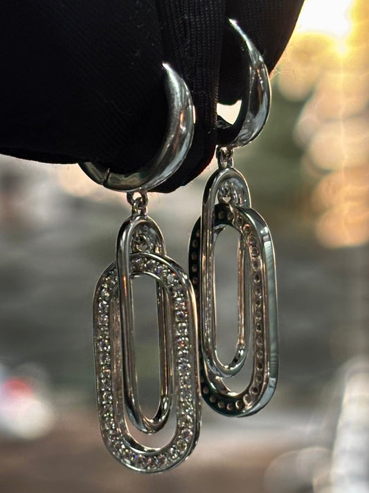 Sterling Silver Double Drop CZ Hoop Earrings
