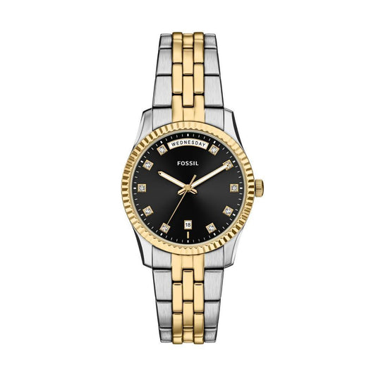 Fossil Women’s Scarlette Three-hand Day-Date Two-Tone Stainless Steel Watch
