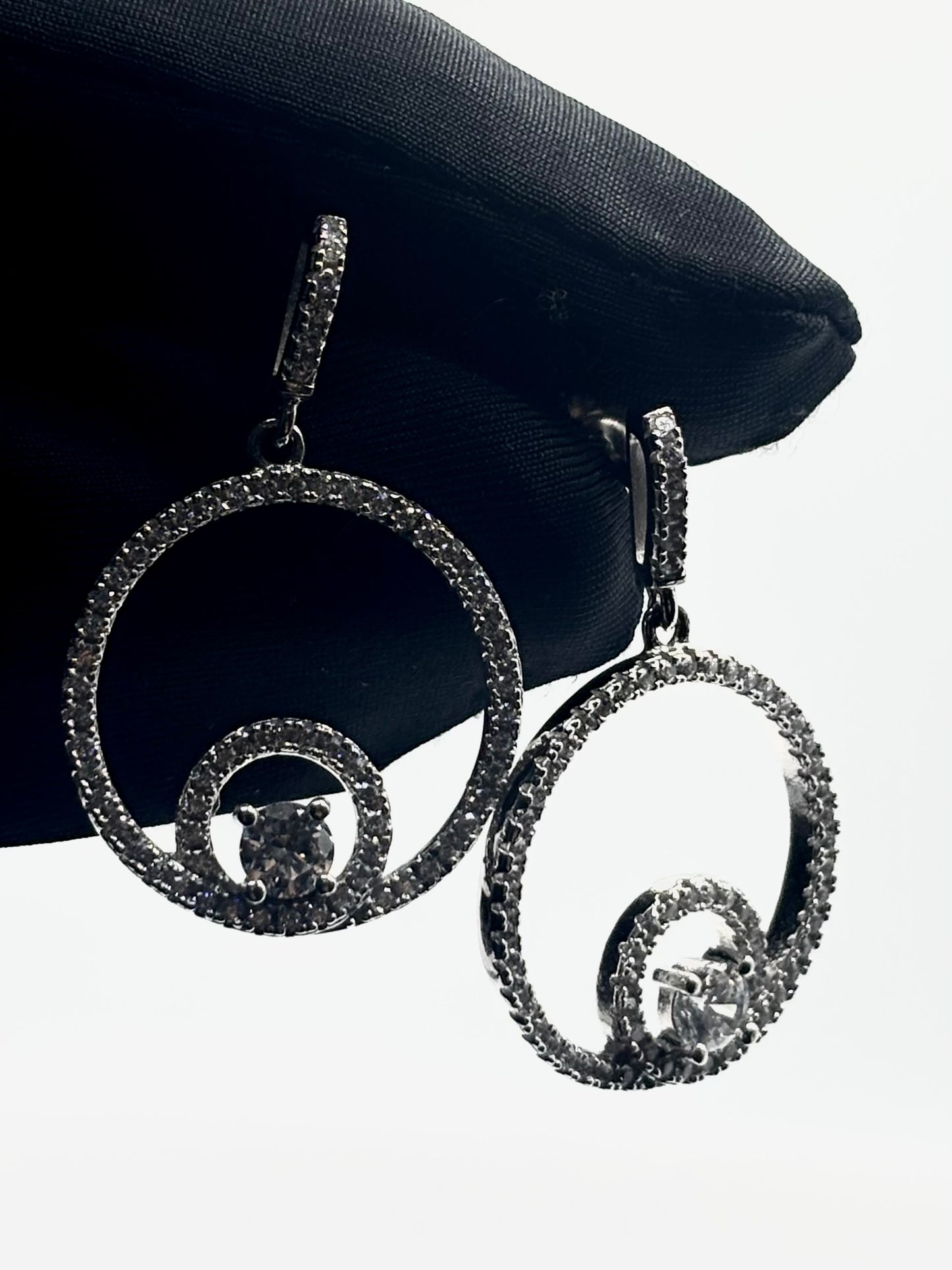 Sterling Silver CZ Circle Drop Earrings