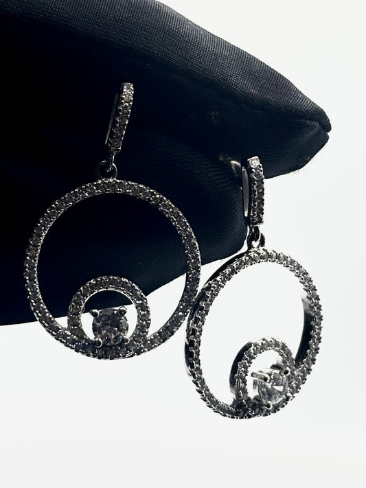 Sterling Silver CZ Circle Drop Earrings