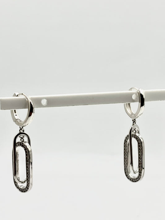 Sterling Silver Double Drop CZ Hoop Earrings