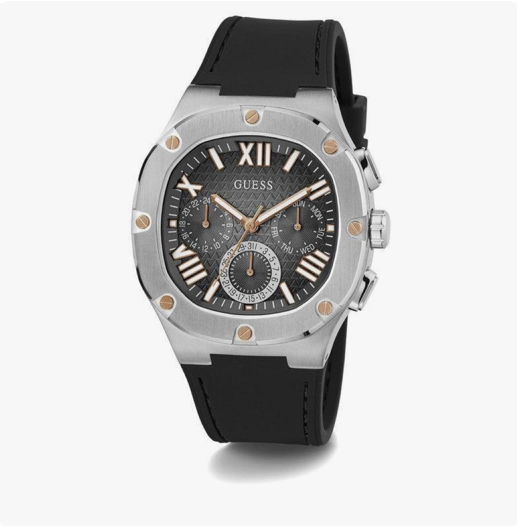 Guess Men's Headline Black and Silver Watch