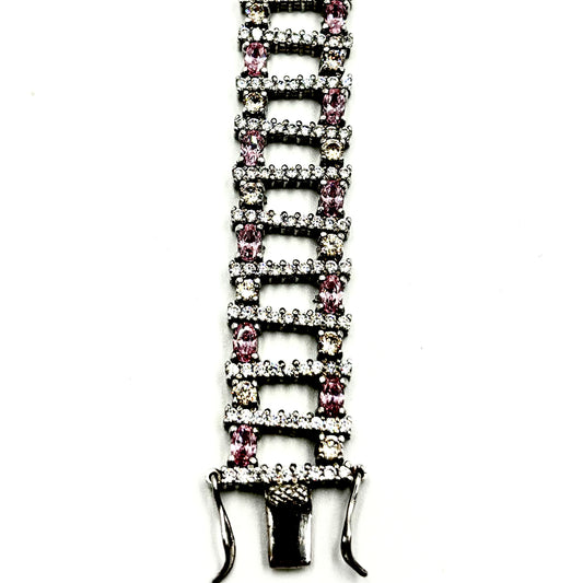 Pink & Clear Ladder-Link Bracelet in Sterling Silver