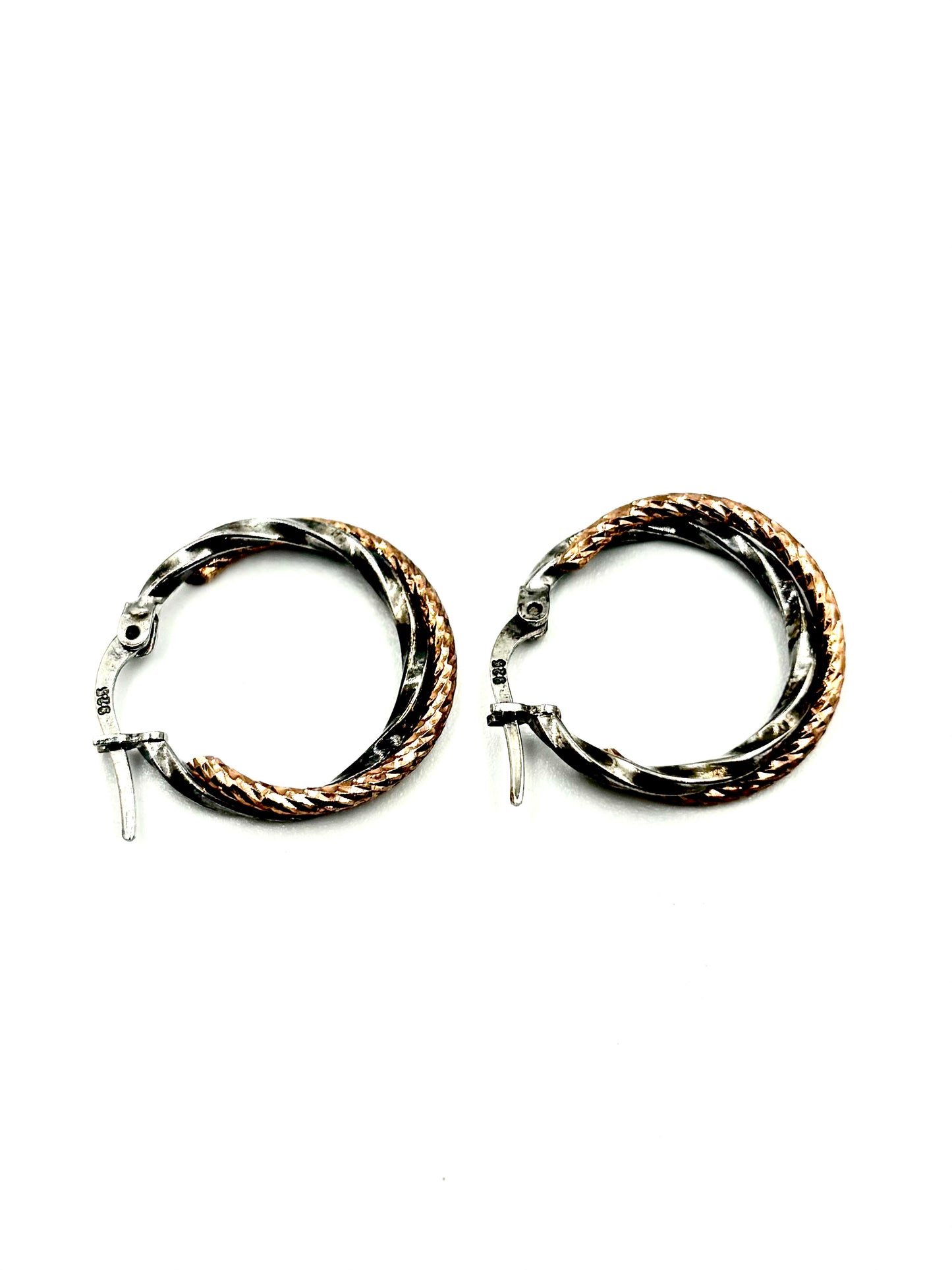 Two-Tone Twisted Rope Hoop Earrings in Sterling Silver