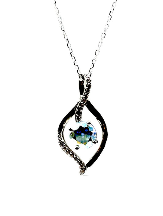 Sterling Silver Necklace set with a Rainbow Moissanite
