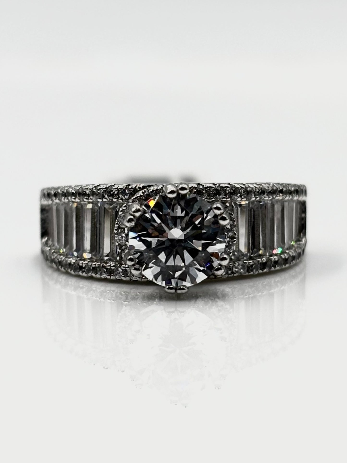 Sterling Silver Ring with Baguette Cubic Zirconias