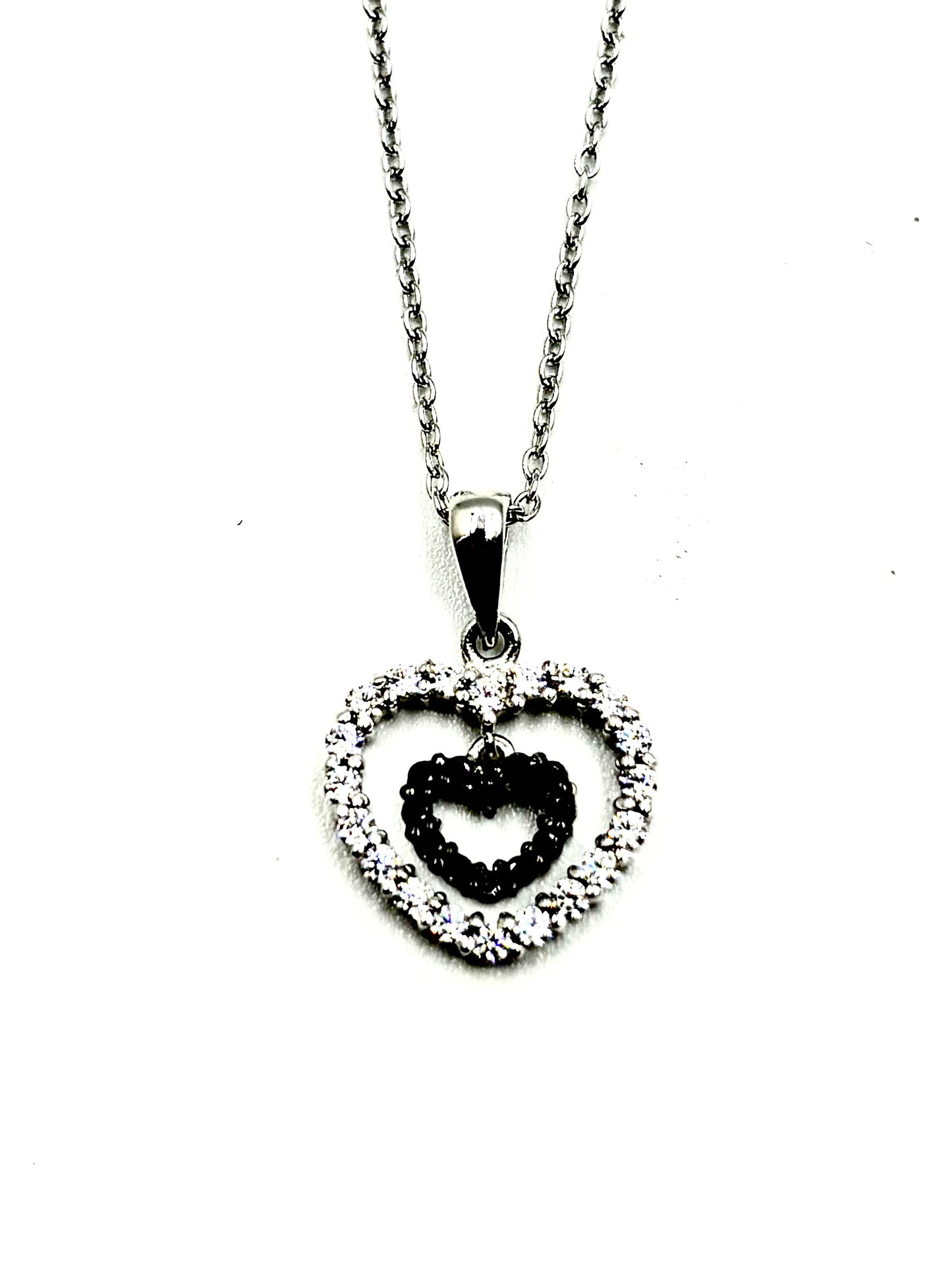Dual-Tone Floating Heart Pendant in Sterling Silver