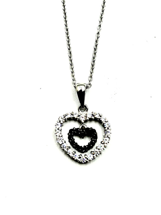 Dual-Tone Floating Heart Pendant in Sterling Silver
