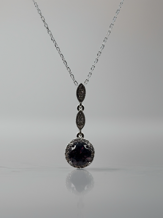 Sterling Silver Necklace Set with an Alexandrite Centre Stone