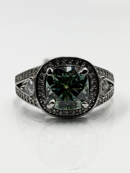 Sterling Silver Ring with a Green Moissanite