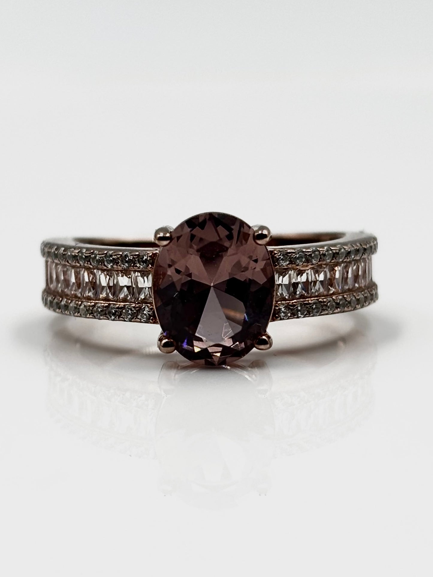 Sterling Silver Plated Rose Gold Ring with a Created Morganite