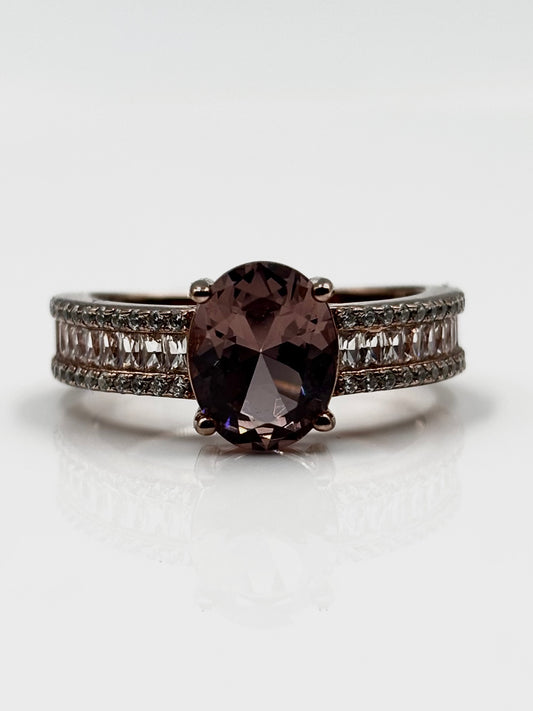 Sterling Silver Plated Rose Gold Ring with a Created Morganite