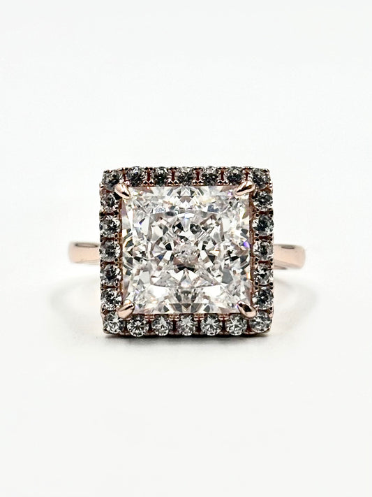 Princess-Cut Halo Statement Ring in Plated Rose Gold