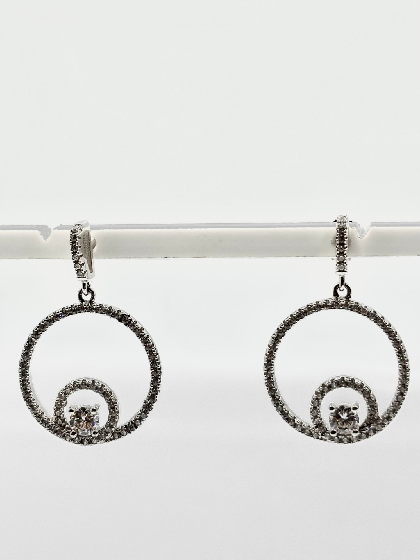 Sterling Silver CZ Circle Drop Earrings