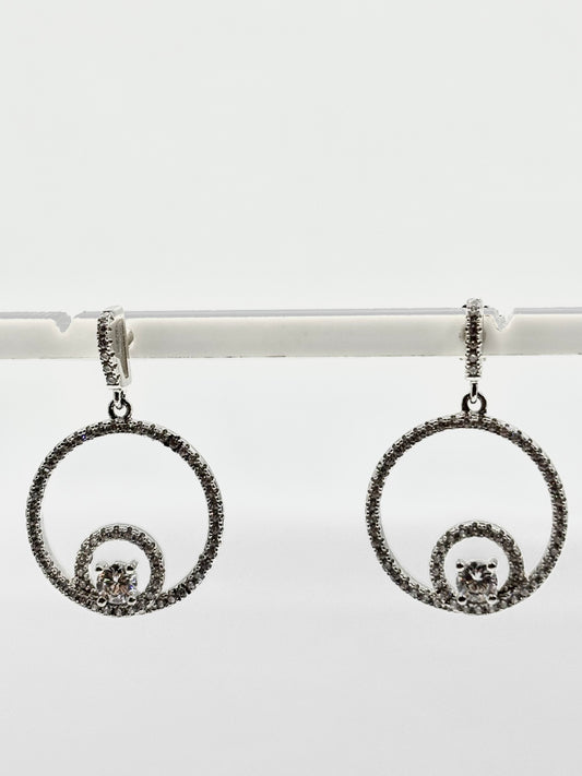 Sterling Silver CZ Circle Drop Earrings