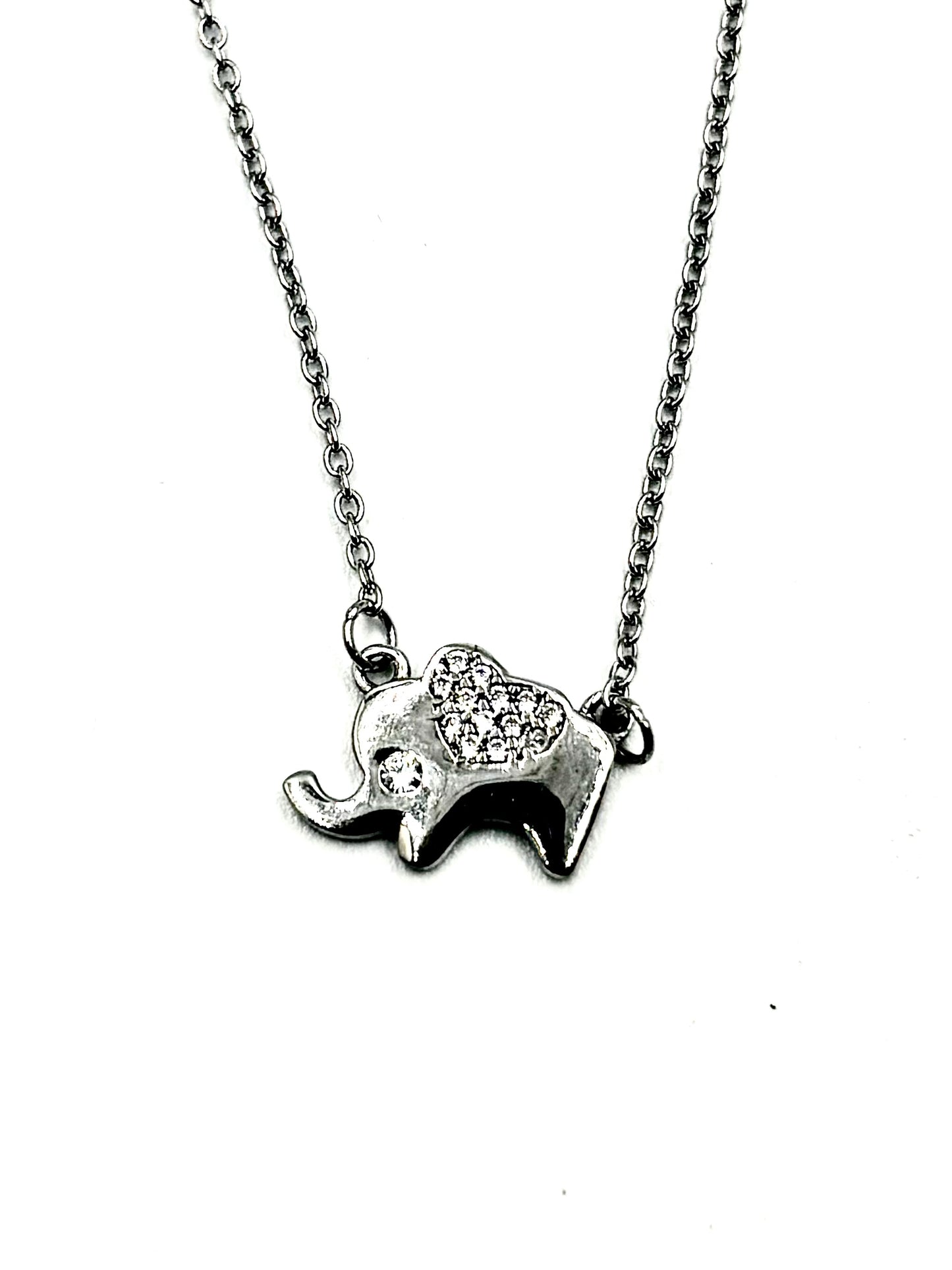 Pavé Ear Elephant Pendant Necklace in Sterling Silver