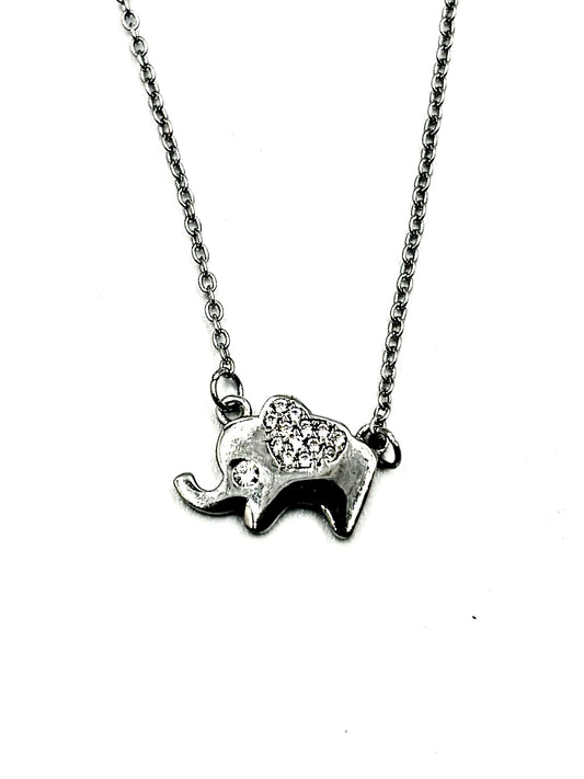 Pavé Ear Elephant Pendant Necklace in Sterling Silver