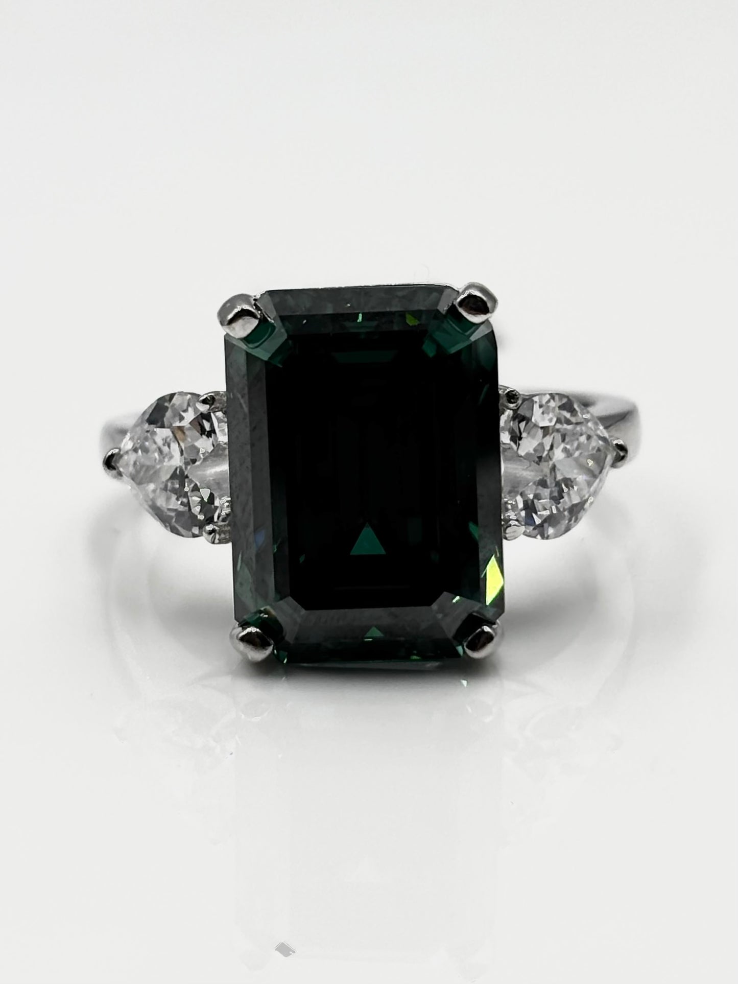 Sterling Silver Emerald Cut Moissanite Ring