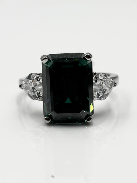 Sterling Silver Emerald Cut Moissanite Ring