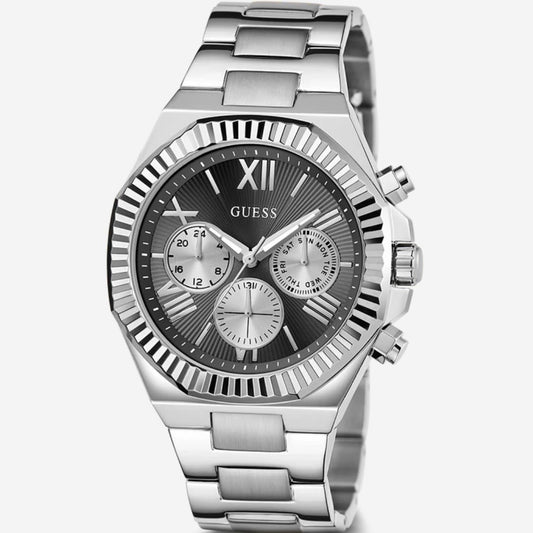 Guess Equity Mens Silver Tone Multi-function
Watch