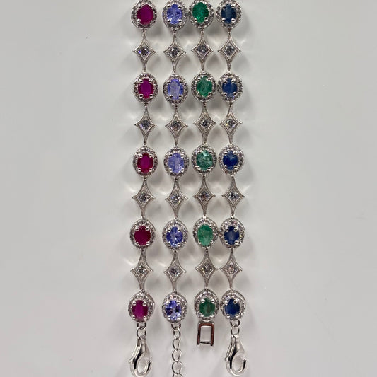 Sterling Silver Gemstone Bracelets 
with Ruby, Emerald, Sapphire and Tanzanite