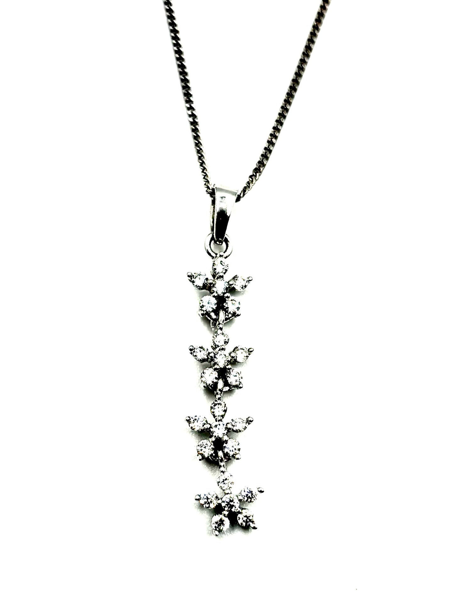 Cascading Flower Drop Pendant Necklace in Sterling Silver
