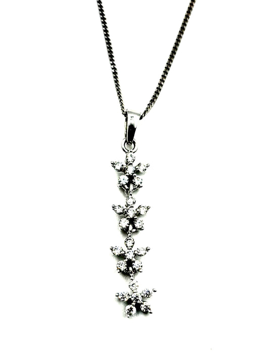 Cascading Flower Drop Pendant Necklace in Sterling Silver