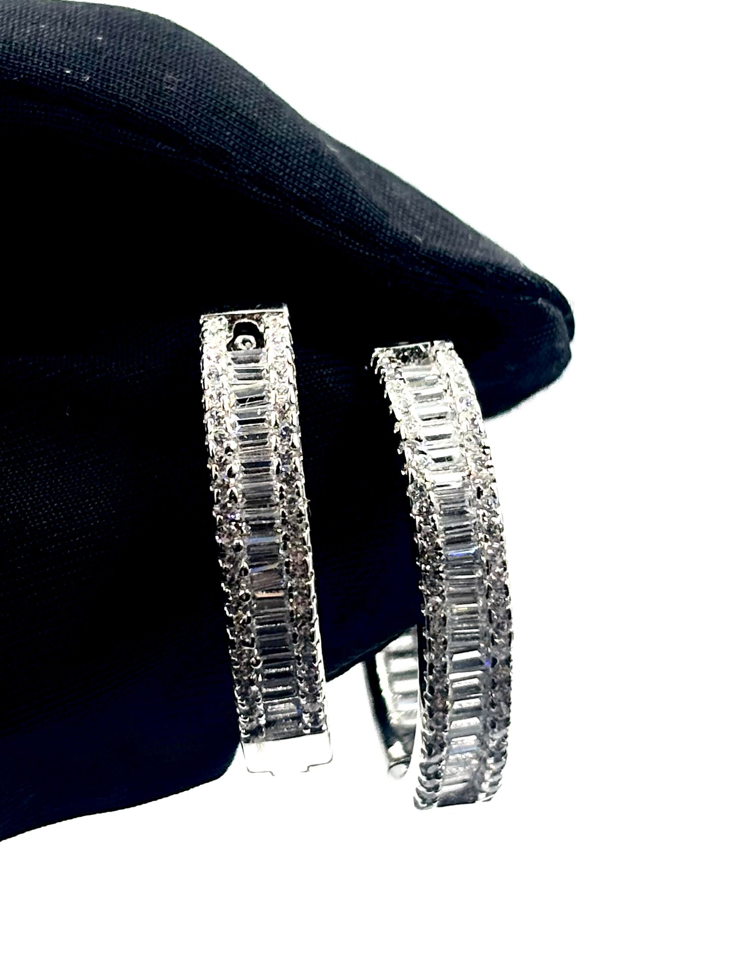 Baguette and Round Pavé Hoop Earrings