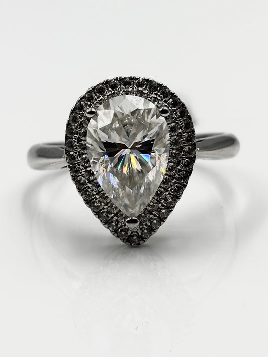 Sterling Silver Pear-Shaped Ring with Moissanites