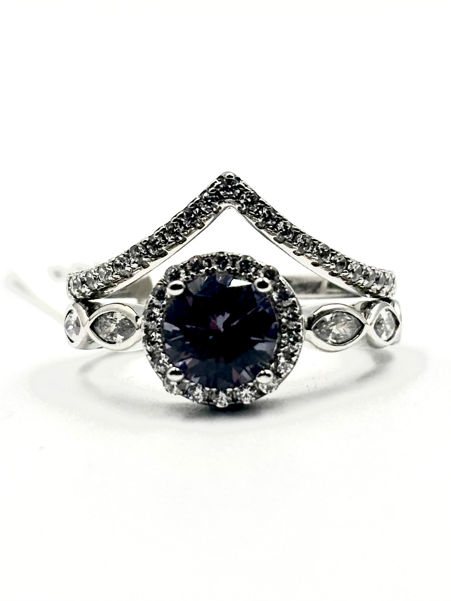 Alexandrite Halo Chevron Bridal Set